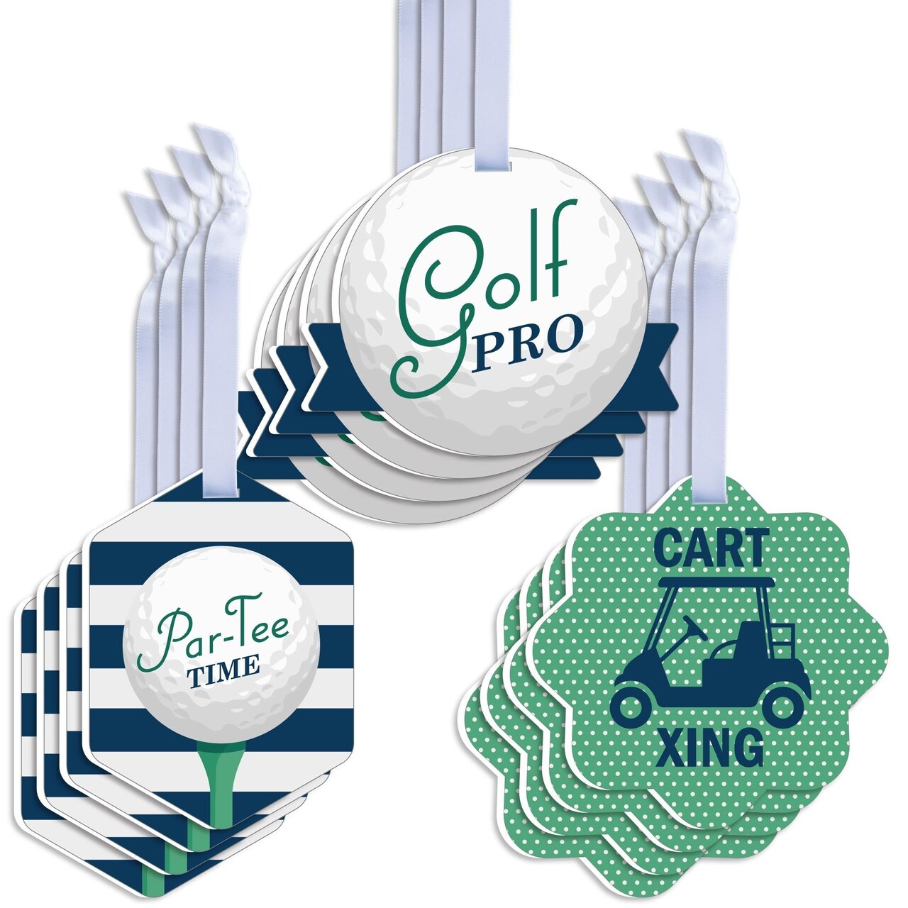 Big Dot of Happiness Par-Tee Time - Golf - Assorted Hanging Birthday or Retirement Party Favor Tags - Gift Tag Toppers - Set of 12